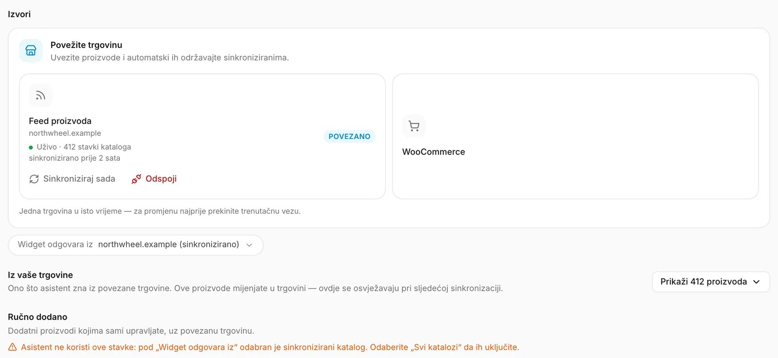 Povezani feed i katalog iz kojeg asistent odgovara