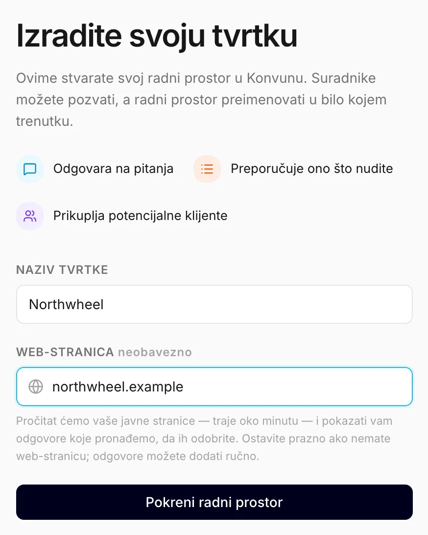 Zaslon za izradu tvrtke