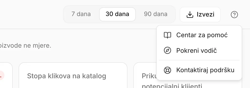 Izbornik pomoći na vrhu zaslona