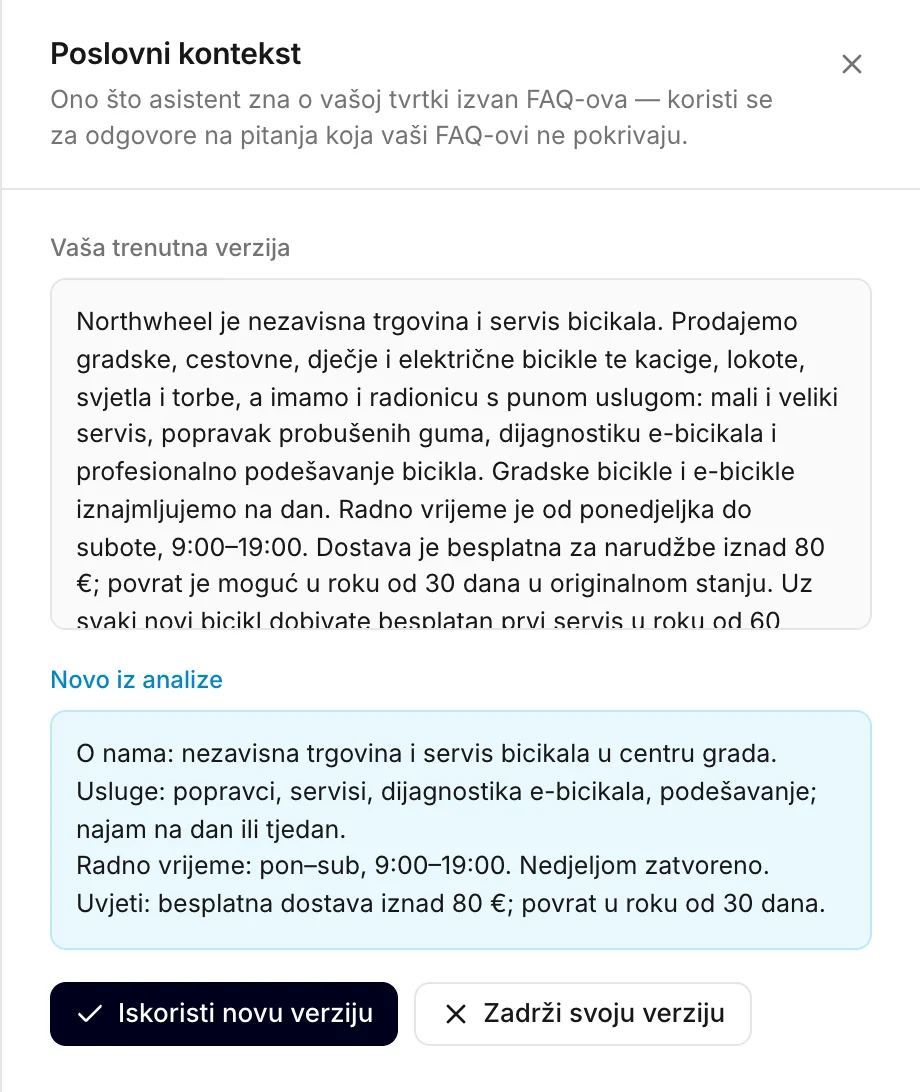 Vaša trenutna verzija i nova iz skeniranja