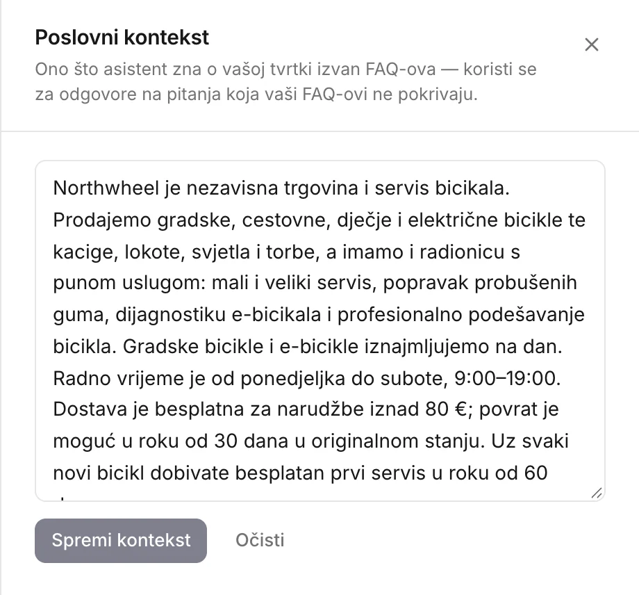 Uređivanje poslovnog konteksta
