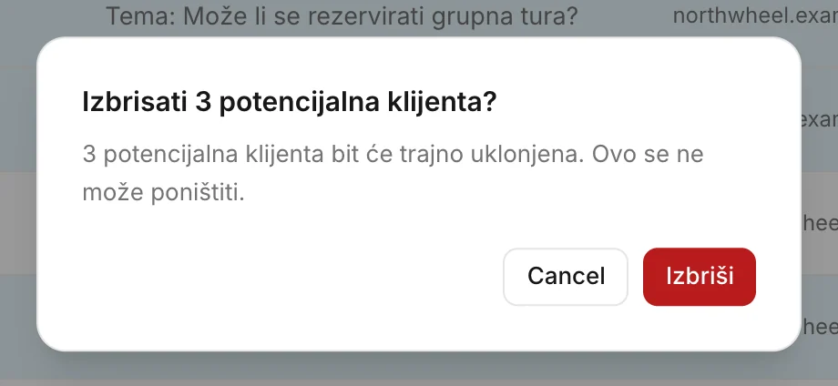 Konvuno pita prije nego što izbriše odabrane potencijalne klijente