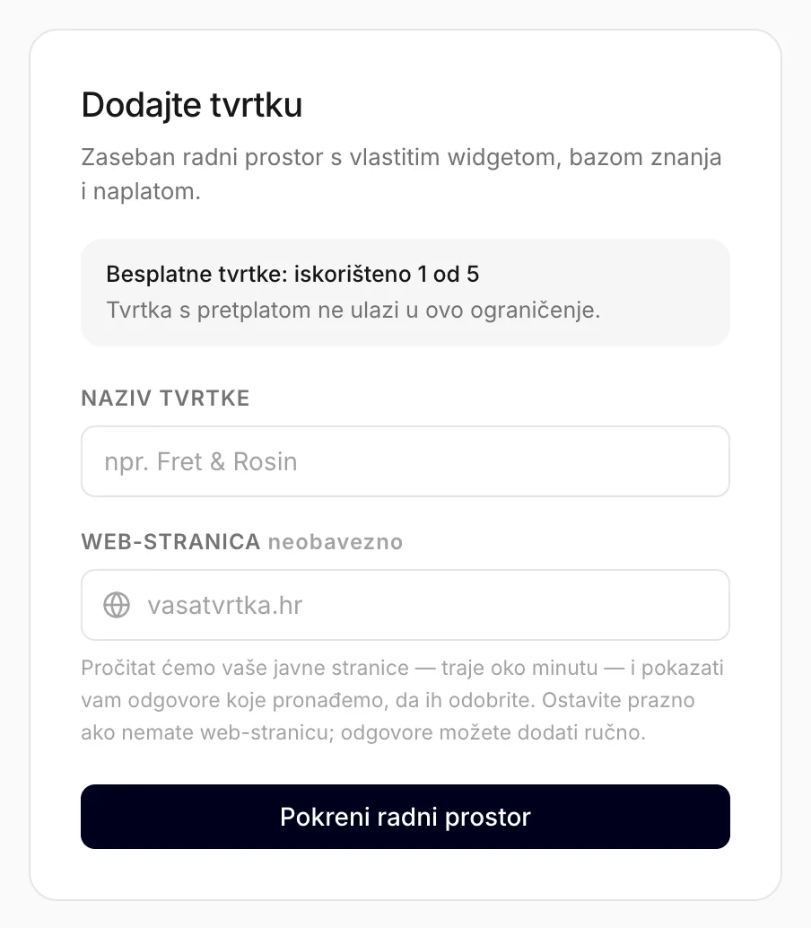 Dodavanje tvrtke