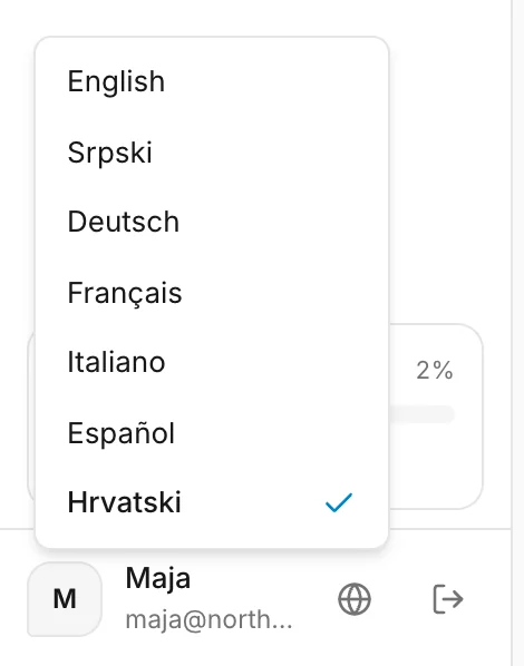 Izbornik jezika pokraj vašeg imena