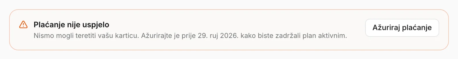 Obavijest nakon neuspjelog plaćanja