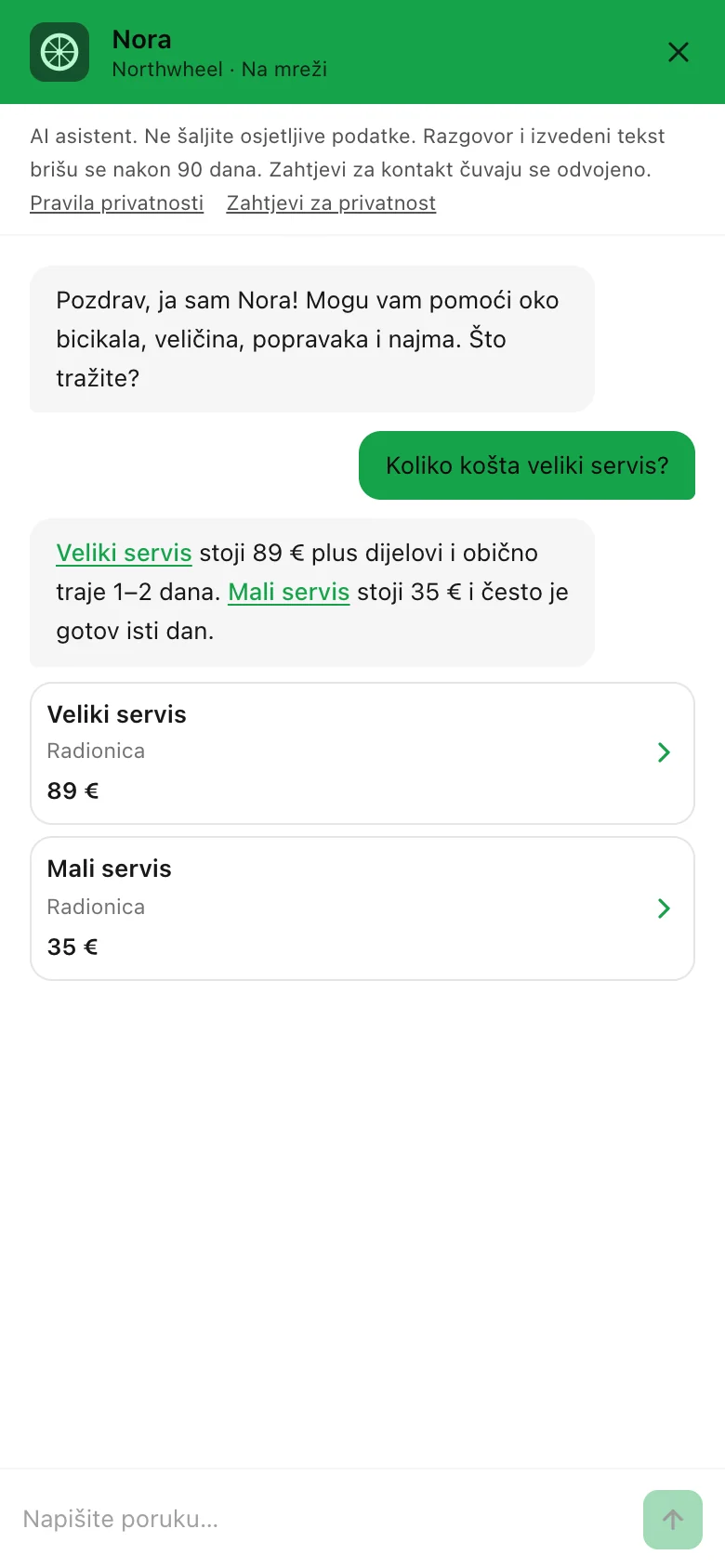 Chat na mobitelu: preko cijelog zaslona, s odgovorom i dvije kartice usluga