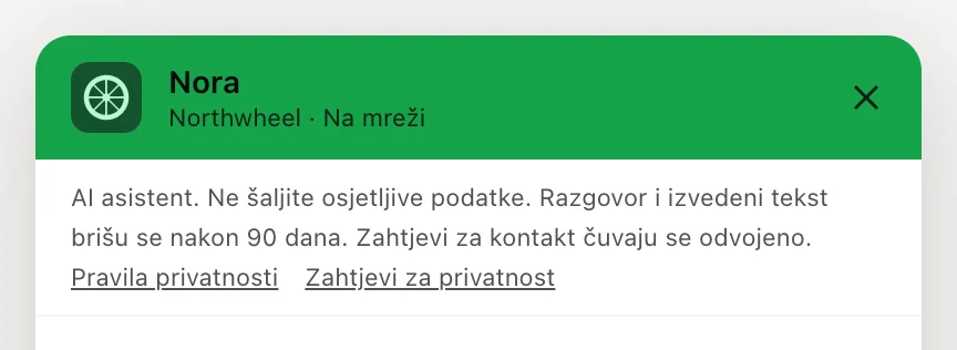 Obavijest o privatnosti ispod zaglavlja chata