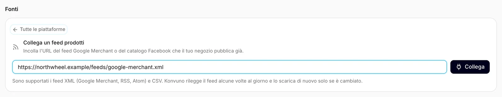 Incollare l'indirizzo del feed