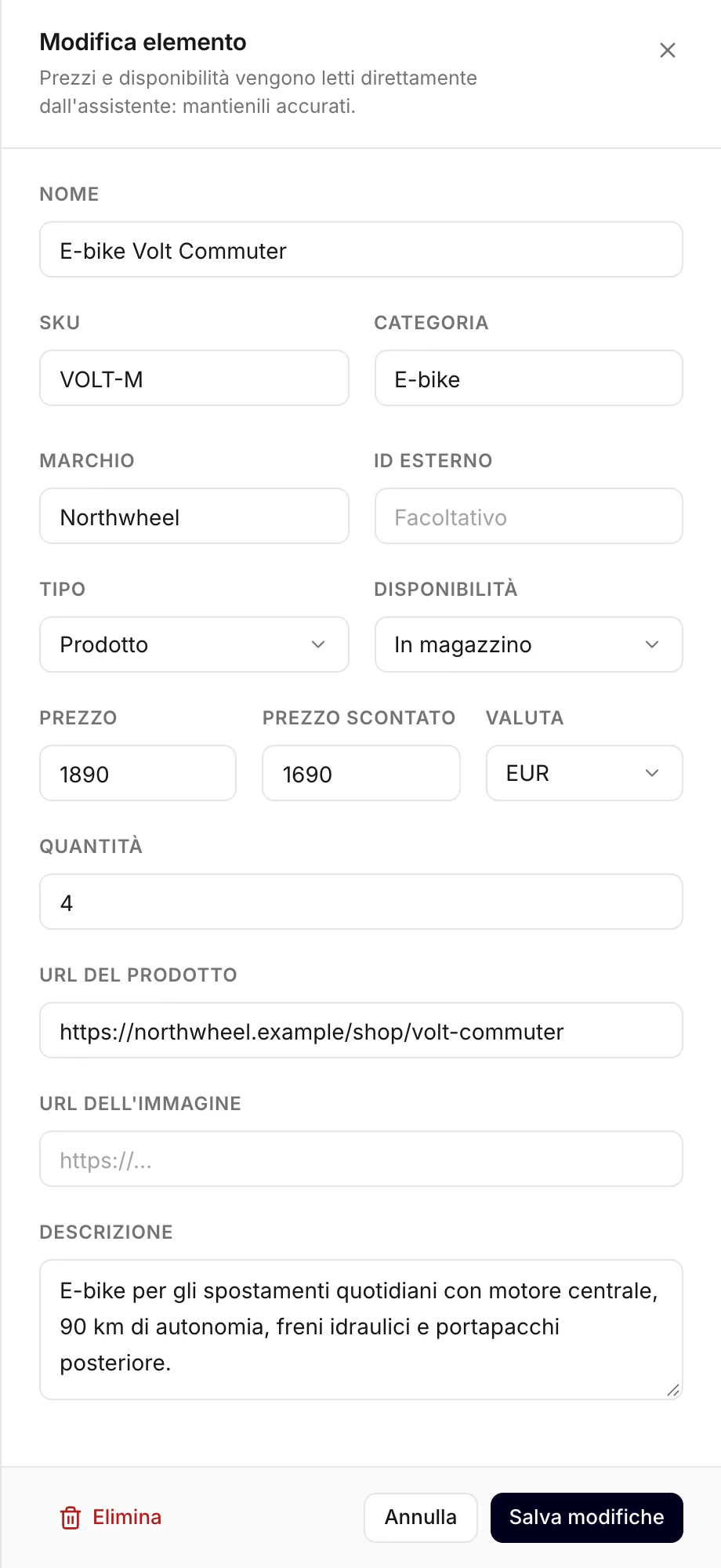 Modifica di un elemento
