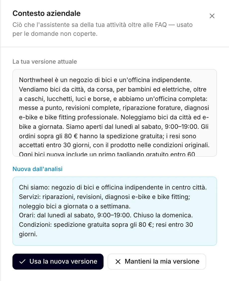 La tua versione attuale e quella nuova della scansione