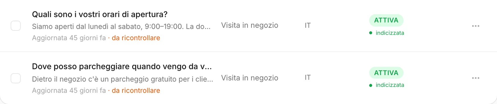 Due FAQ segnalate come da ricontrollare