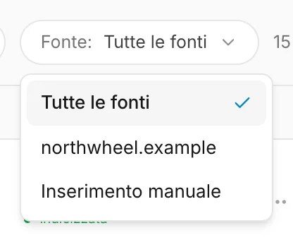 Il filtro delle fonti sopra l'elenco delle FAQ
