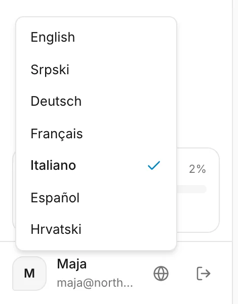Il menu delle lingue accanto al tuo nome