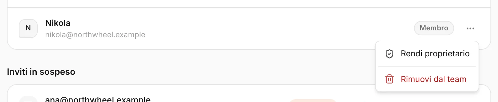 Il menu accanto a un membro