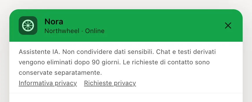 L'avviso sulla privacy sotto l'intestazione della chat