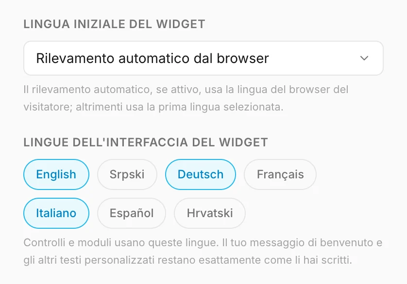 Le impostazioni della lingua