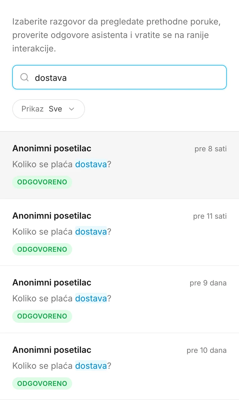 Rezultati pretrage sa istaknutom pronađenom reči