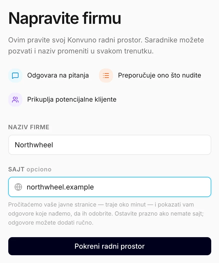Ekran za pravljenje firme