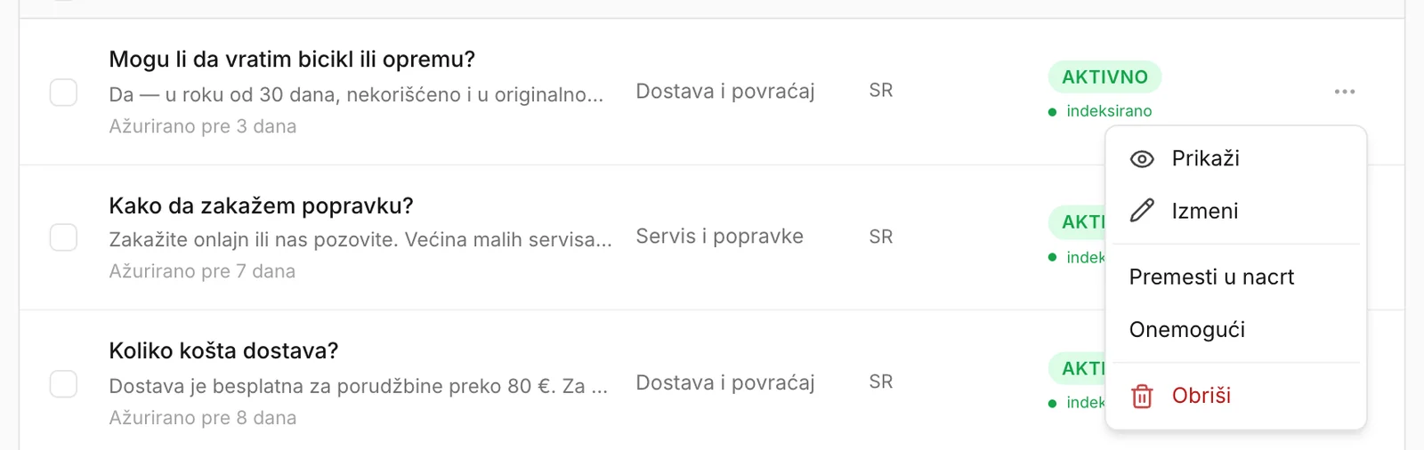 Meni na kraju reda sa pitanjem