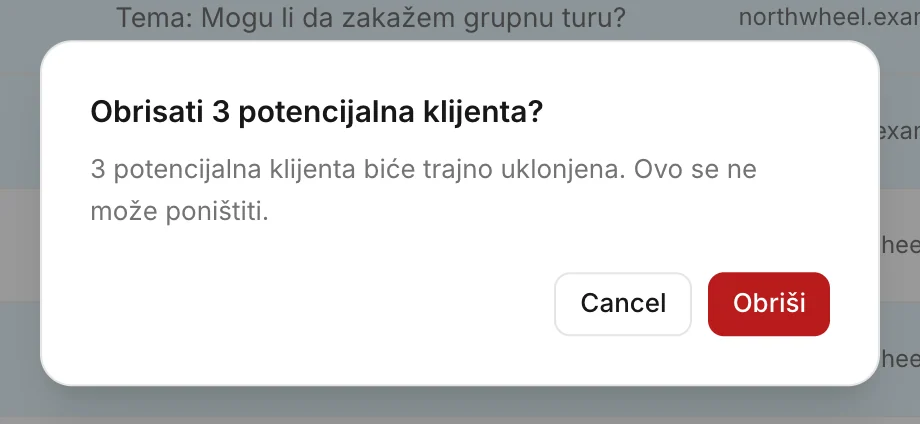 Konvuno pita pre nego što obriše izabrane potencijalne klijente