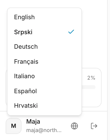 Meni za jezik pored vašeg imena