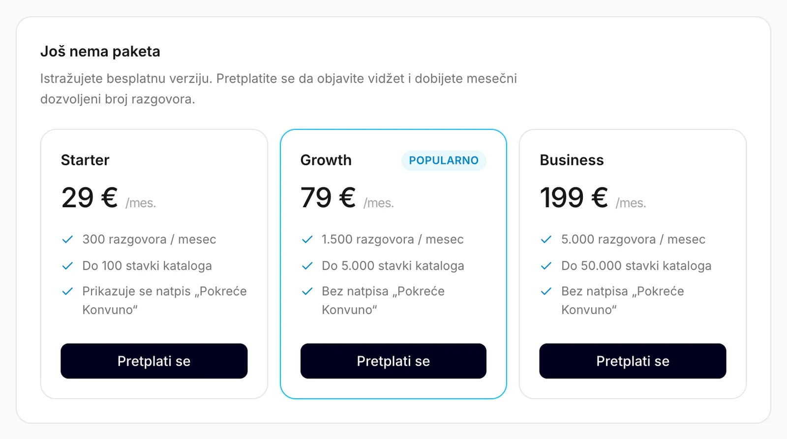 Firma bez paketa vidi pakete između kojih može da bira
