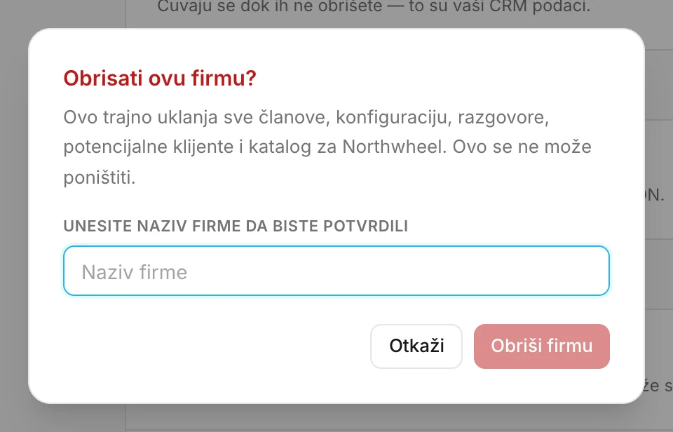 Potvrda brisanja upisivanjem naziva firme