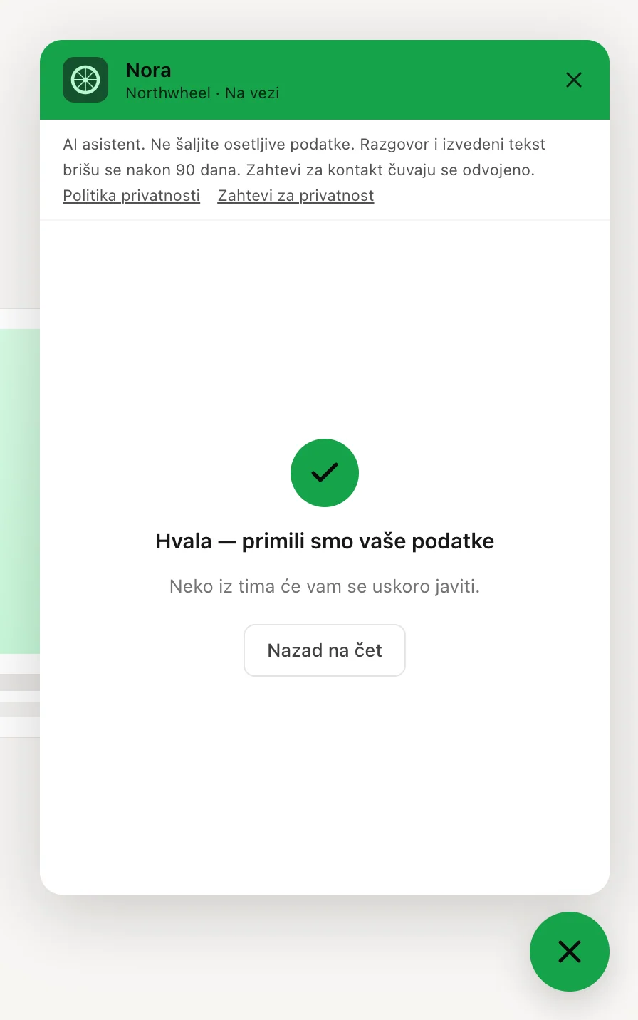 Potvrda posle slanja kontakt forme