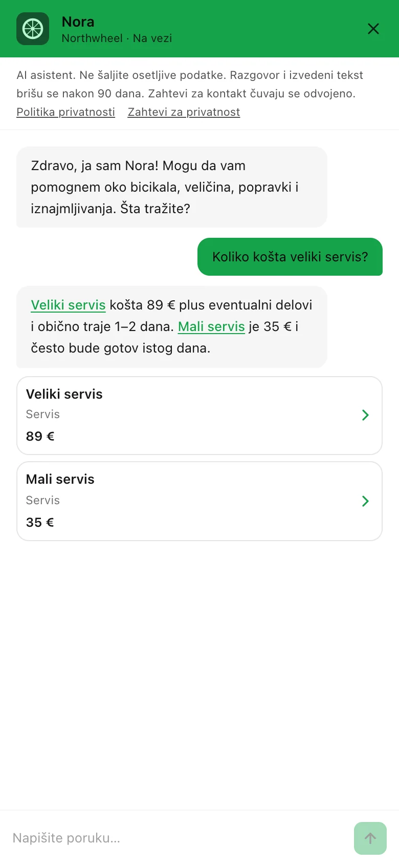 Čet na telefonu: preko celog ekrana, sa odgovorom i dve kartice usluga
