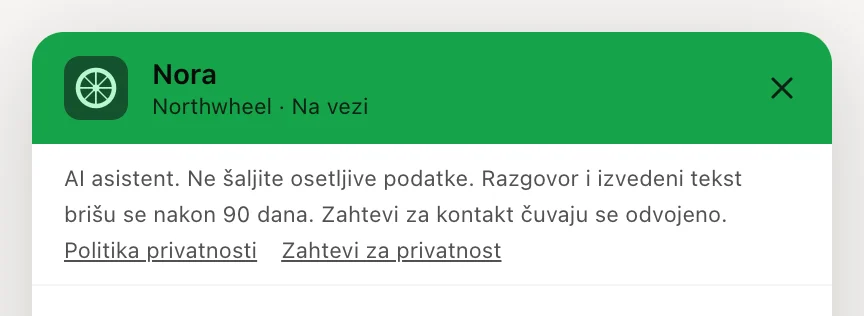 Obaveštenje o privatnosti ispod zaglavlja četa