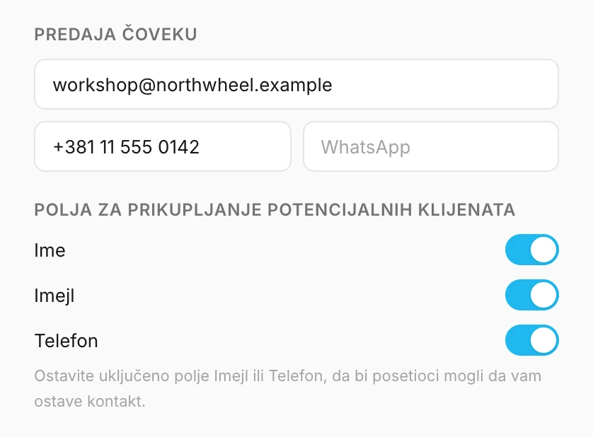 Predaja čoveku i polja za prikupljanje potencijalnih klijenata