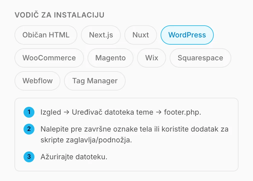 Vodič za instalaciju, sa koracima za WordPress